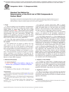ASTM D8143-17(2022) ASTM D8143-17(2022) - Standard Test Method for Determination of the EU-8 List of PAH Compounds in Carbon Black - Page 1 preview