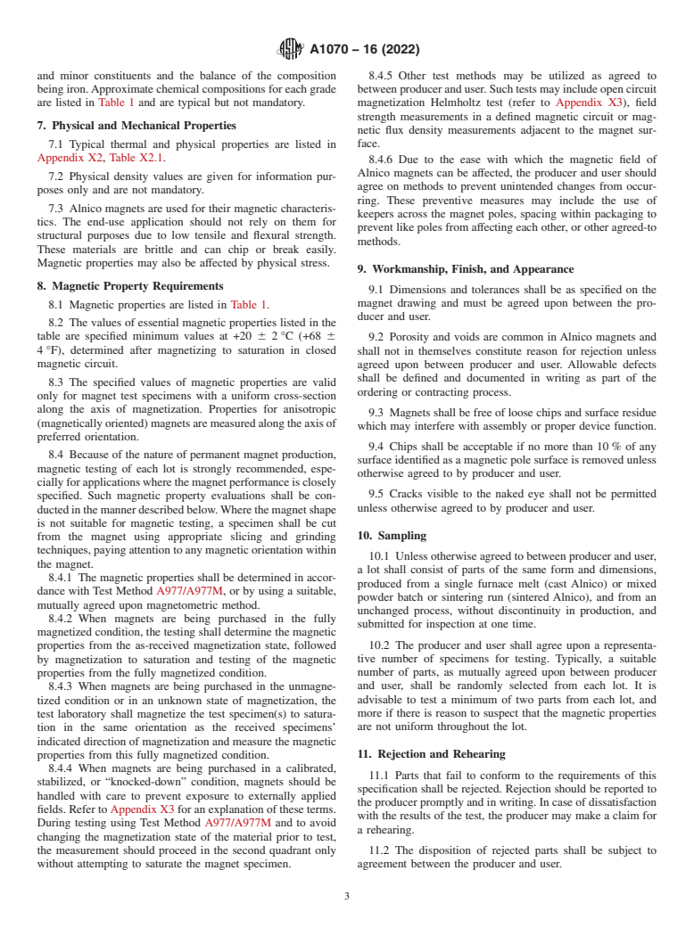 ASTM A1070-16(2022) - Standard Specification for Cast and Sintered Alnico Permanent Magnets