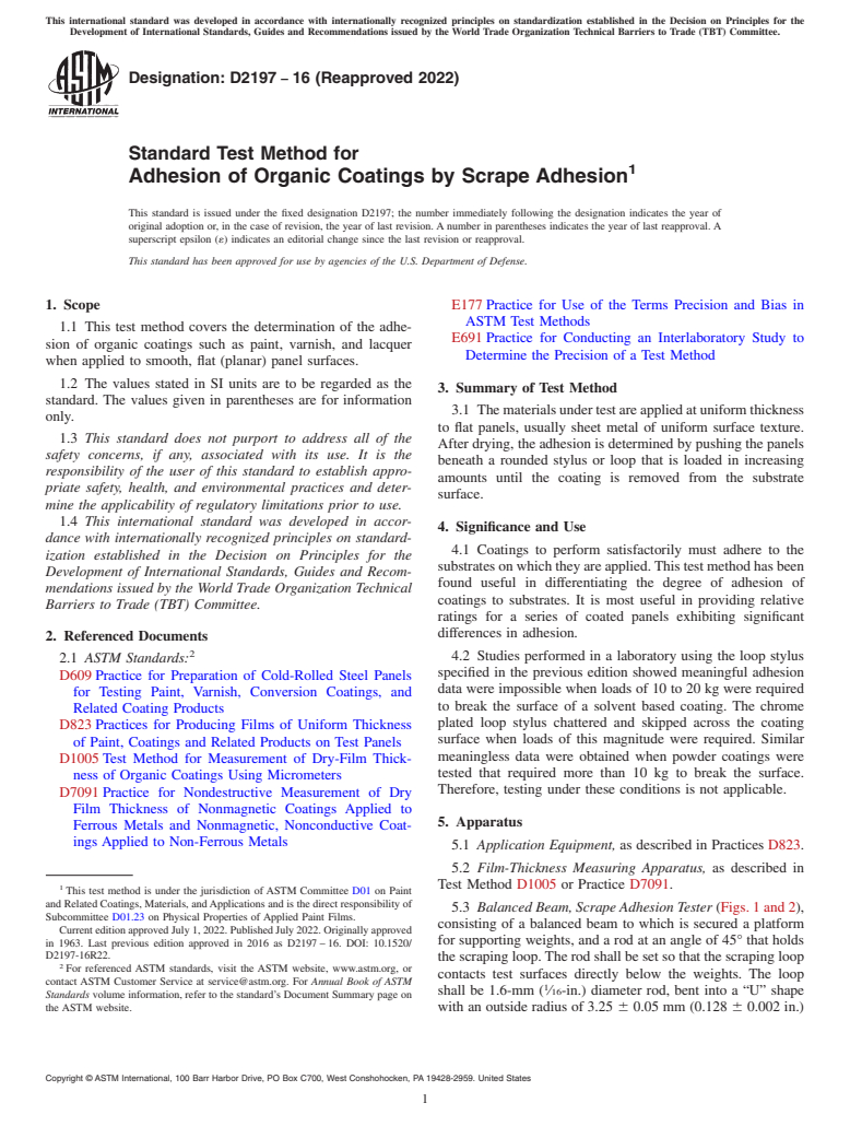 ASTM D2197-16(2022) - Standard Test Method for Adhesion of Organic Coatings by Scrape Adhesion