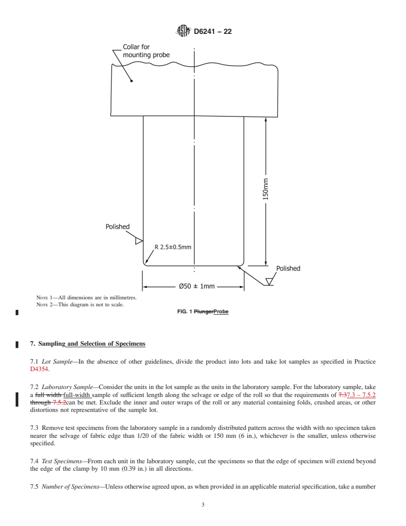 REDLINE ASTM D6241-22 - Standard Test Method for Static Puncture Index Strength of Geotextiles and Geotextile-Related  Products Using a 50 mm Probe