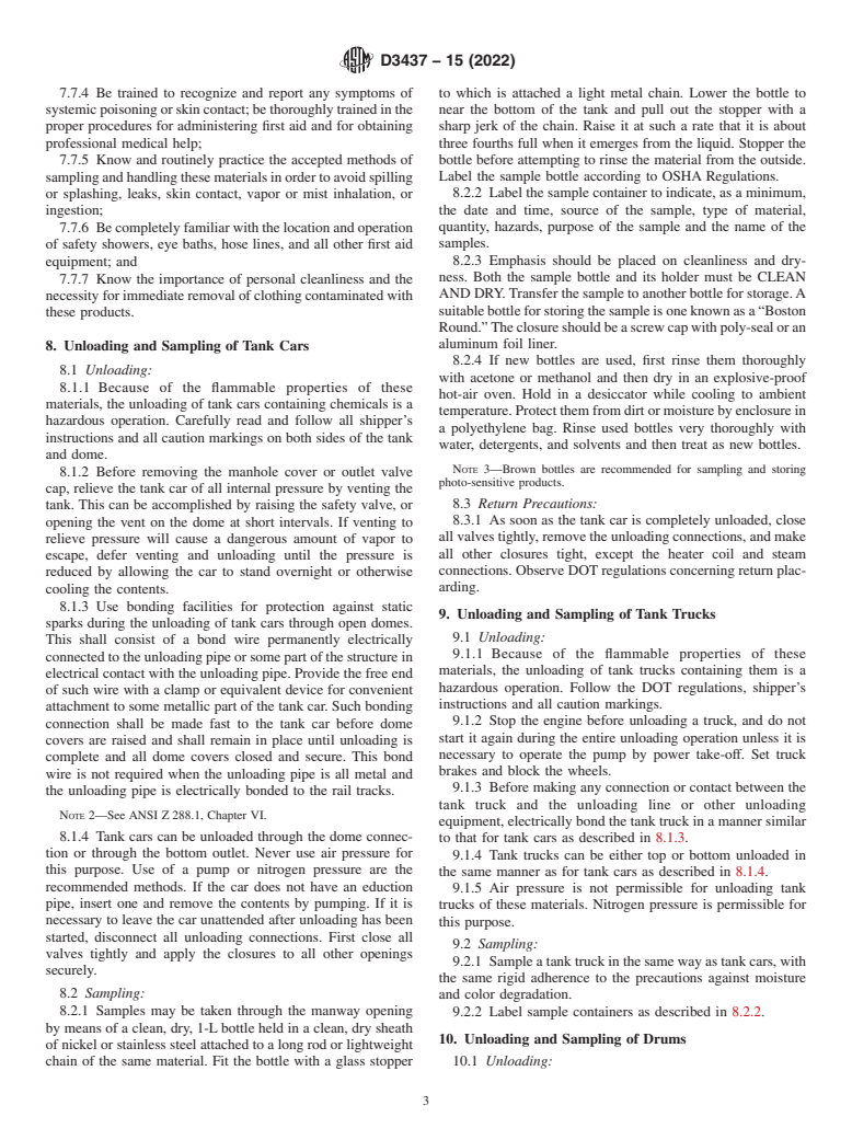 ASTM D3437-15(2022) - Standard Practice for Sampling and Handling Liquid Cyclic Products