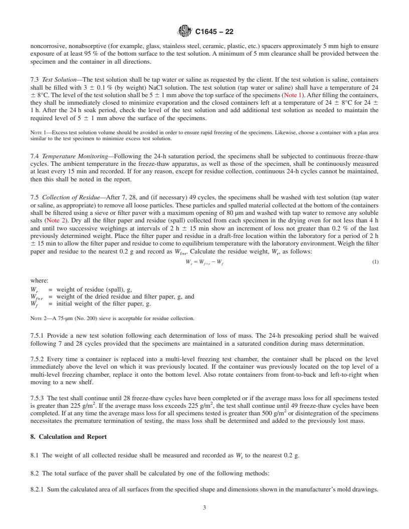 REDLINE ASTM C1645-22 - Standard Test Method for Freeze-thaw and De-icing Salt Durability of Solid Concrete  Interlocking Paving Units