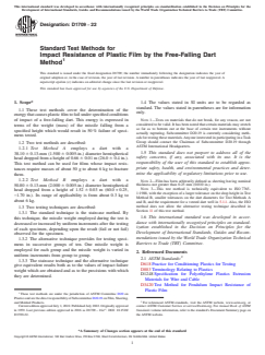 ASTM D1709-22 ASTM D1709-22 - Standard Test Methods for Impact Resistance of Plastic Film by the Free-Falling Dart Method - Page 1 preview