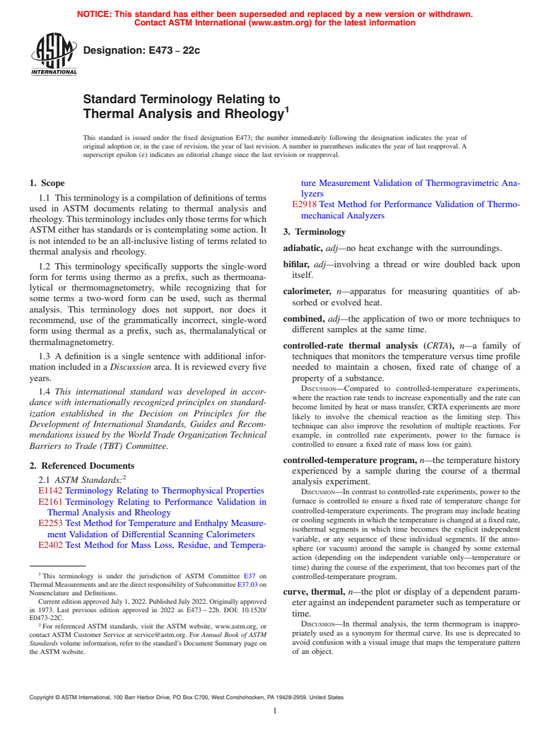 ASTM E473-22c - Standard Terminology Relating to  Thermal Analysis and Rheology