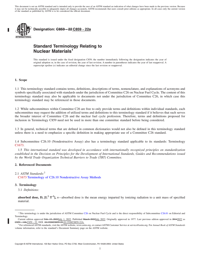 REDLINE ASTM C859-22a - Standard Terminology Relating to  Nuclear Materials