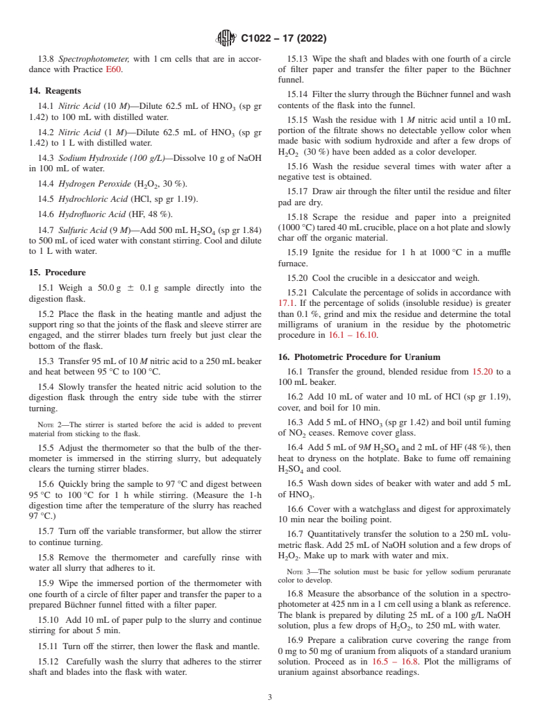 ASTM C1022-17(2022) - Standard Test Methods for  Chemical and Atomic Absorption Analysis of Uranium-Ore Concentrate