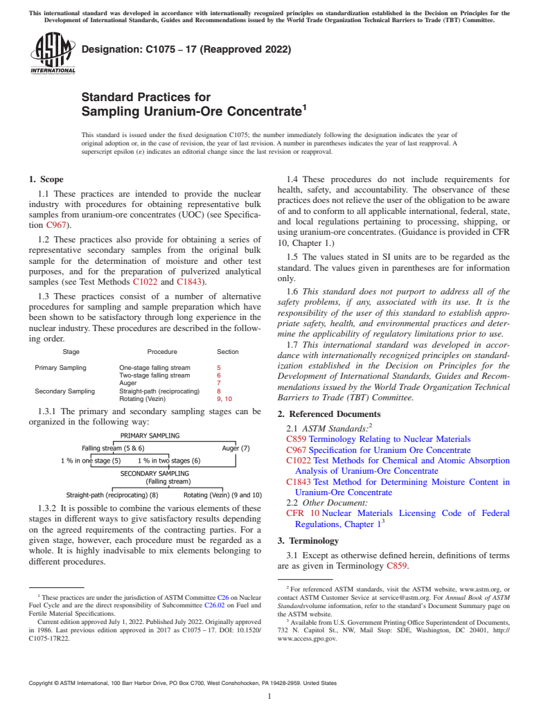 ASTM C1075-17(2022) - Standard Practices for  Sampling Uranium-Ore Concentrate