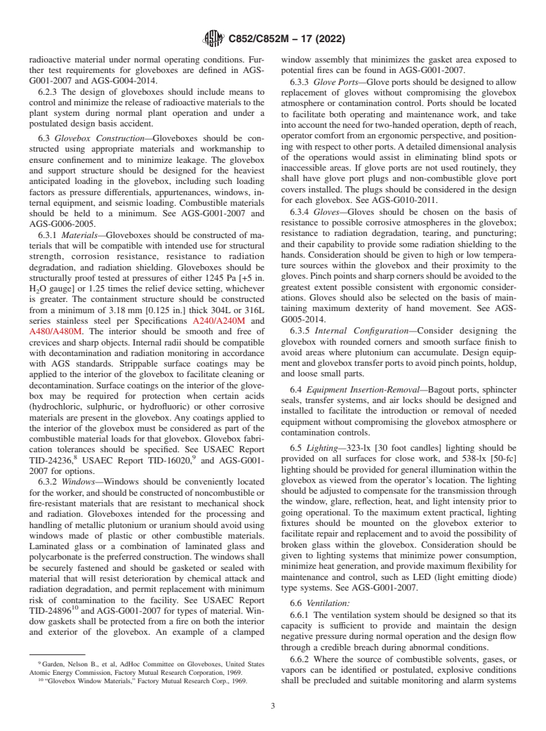 ASTM C852/C852M-17(2022) - Standard Guide for  Design Criteria for Plutonium Gloveboxes