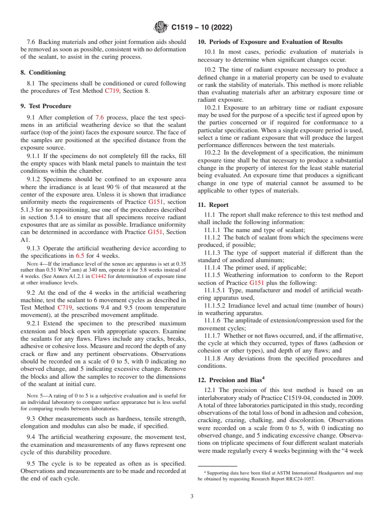 ASTM C1519-10(2022) - Standard Test Method for  Evaluating Durability of Building Construction Sealants by   Laboratory Accelerated Weathering Procedures