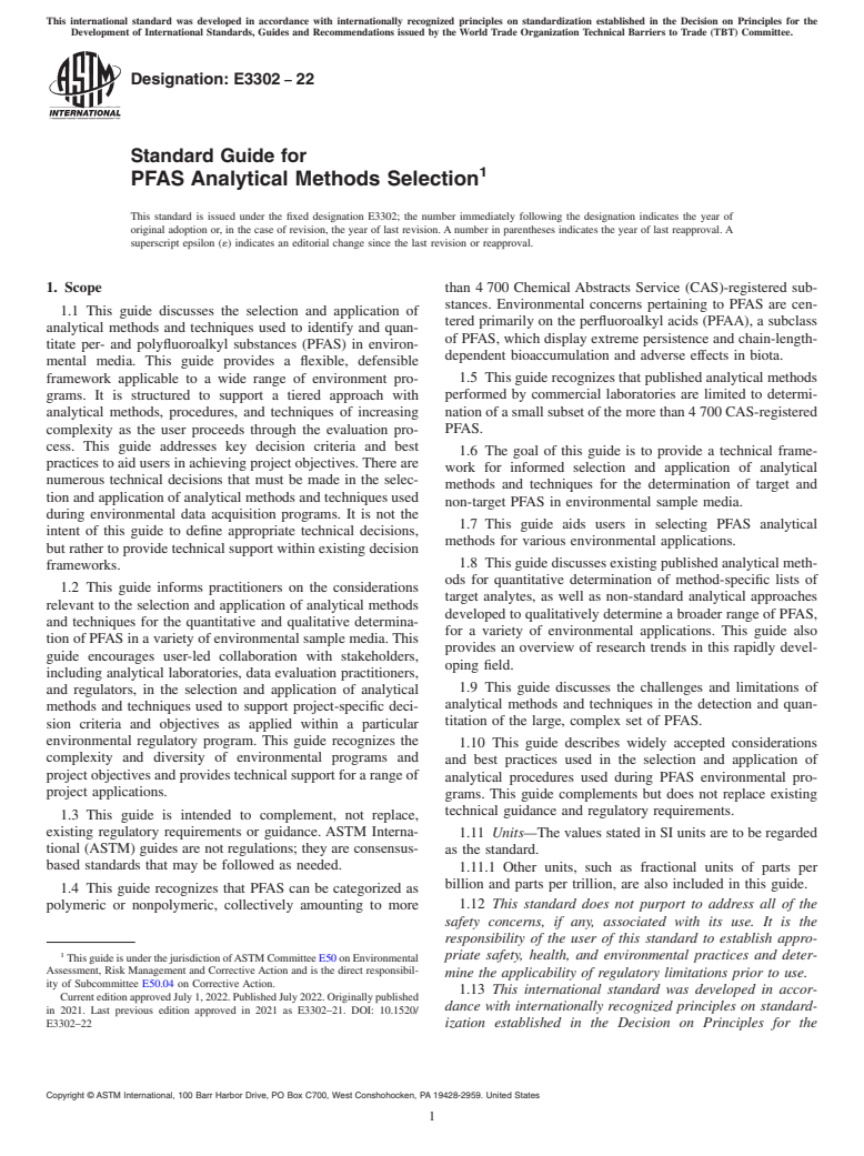 ASTM E3302-22 - Standard Guide for PFAS Analytical Methods Selection