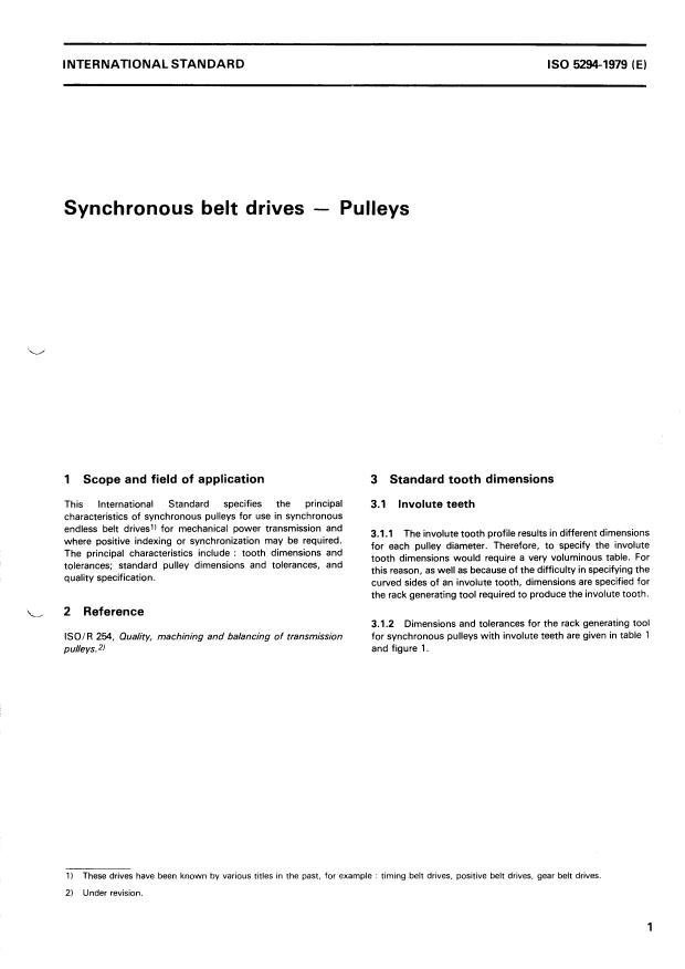 ISO 5294:1979 - Synchronous belt drives -- Pulleys