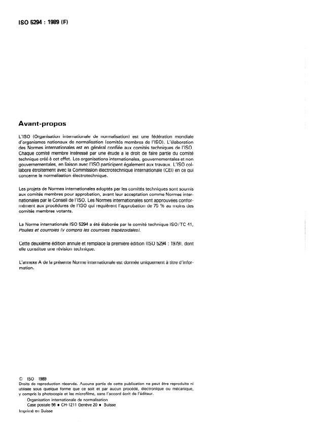 ISO 5294:1989 ISO 5294:1989 - Transmissions synchrones par courroies -- Poulies - Page 2 preview