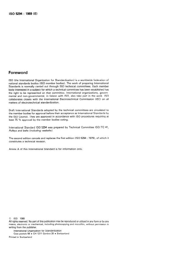 ISO 5294:1989 ISO 5294:1989 - Synchronous belt drives -- Pulleys - Page 2 preview