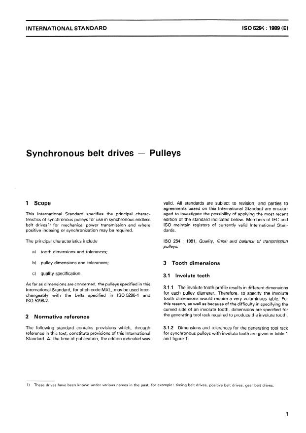ISO 5294:1989 - Synchronous belt drives -- Pulleys