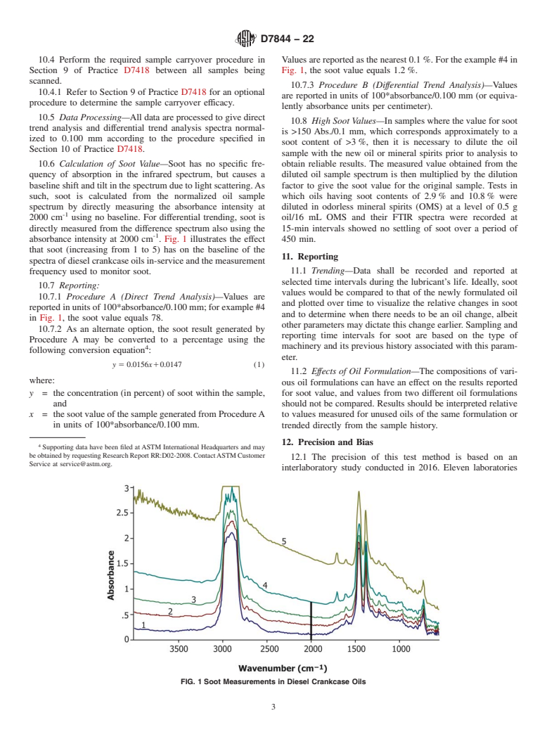 ASTM D7844-22 - Standard Test Method for Condition Monitoring of Soot in In-Service Lubricants by Trend  Analysis using Fourier Transform Infrared (FT-IR) Spectrometry