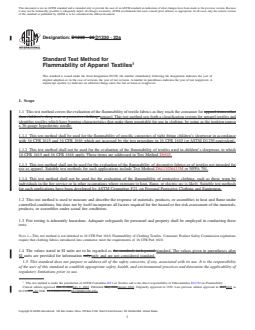 ASTM D1230-22a REDLINE ASTM D1230-22a - Standard Test Method for Flammability of Apparel Textiles - Page 1 preview