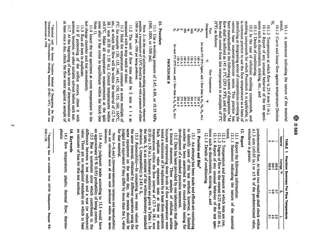 ASTM D569-90 - Method for Measuring the Flow Properties of Thermoplastic Molding Materials (Withdrawn 1995)