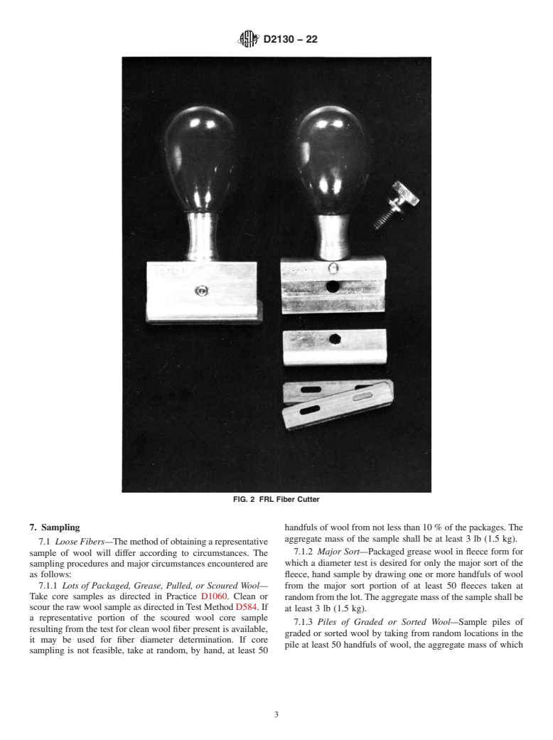 ASTM D2130-22 - Standard Test Method for  Diameter of Wool and Other Animal Fibers by Microprojection