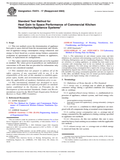 ASTM F2474-17(2022) ASTM F2474-17(2022) - Standard Test Method for Heat Gain to Space Performance of Commercial Kitchen Ventilation/Appliance Systems - Page 1 preview