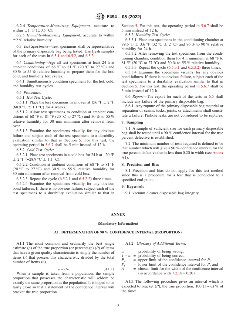 ASTM F494-05(2022) - Standard Test Methods for Evaluating Primary Disposable Bag Integrity for Vacuum Cleaners