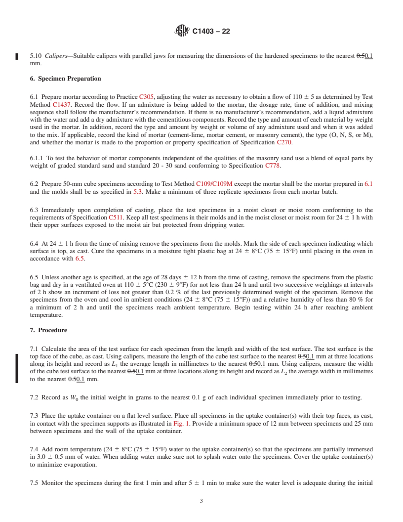 REDLINE ASTM C1403-22 - Standard Test Method for  Rate of Water Absorption of Masonry Mortars