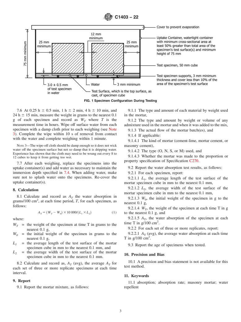 ASTM C1403-22 - Standard Test Method for  Rate of Water Absorption of Masonry Mortars