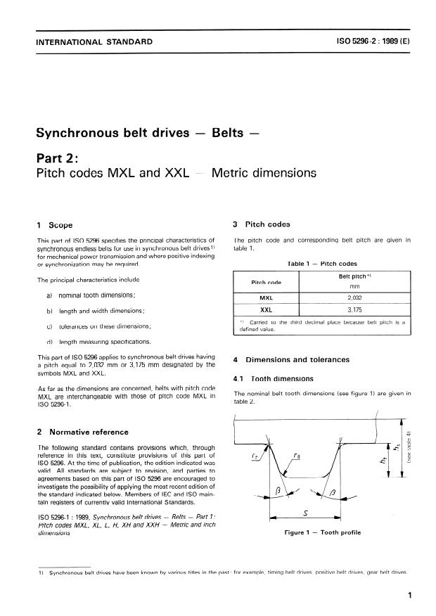 ISO 5296-2:1989 - Synchronous belt drives -- Belts
