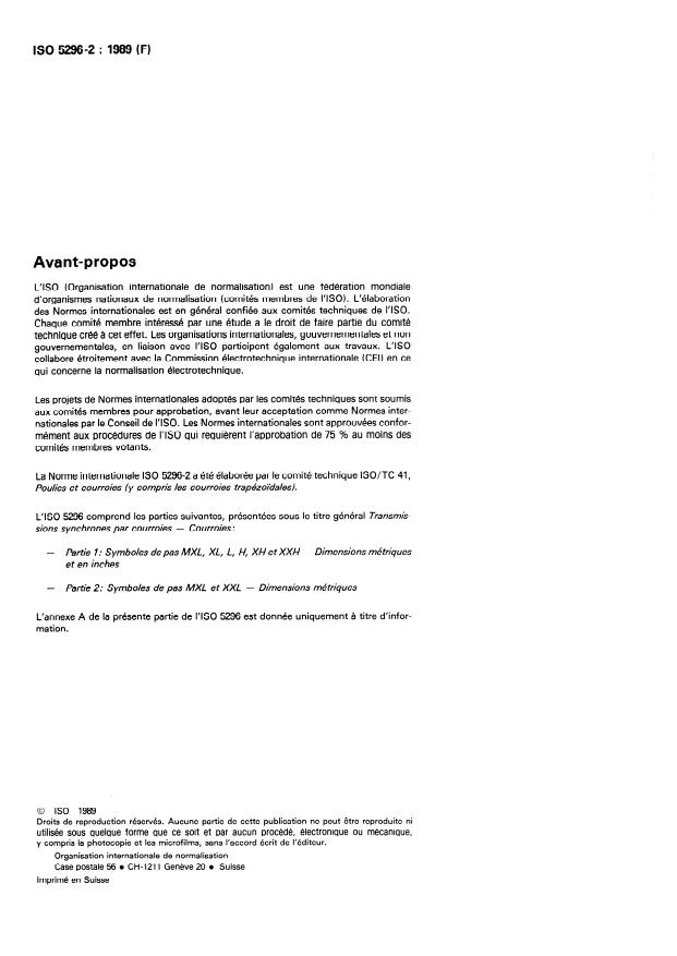 ISO 5296-2:1989 ISO 5296-2:1989 - Transmissions synchrones par courroies -- Courroies - Page 2 preview