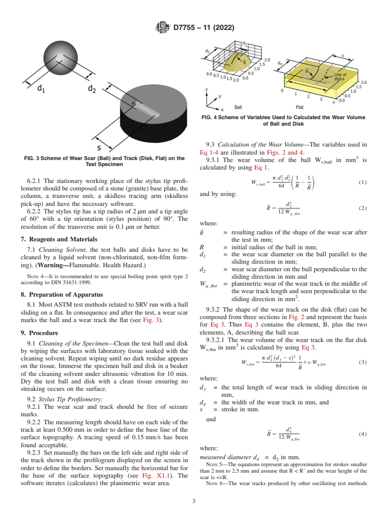 ASTM D7755-11(2022) - Standard Practice for  Determining the Wear Volume on Standard Test Pieces Used by High-Frequency, Linear-Oscillation (SRV) Test Machine