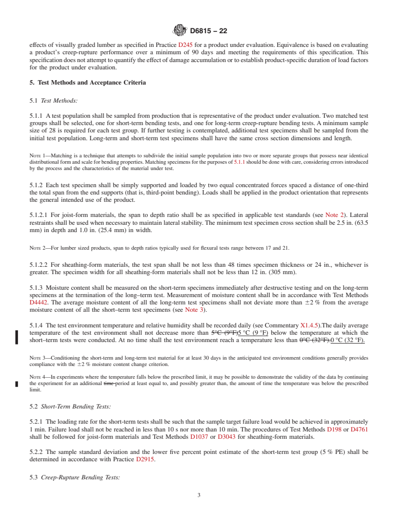 REDLINE ASTM D6815-22 - Standard Specification for  Evaluation of Duration of Load and Creep Effects of Wood and   Wood-Based Products