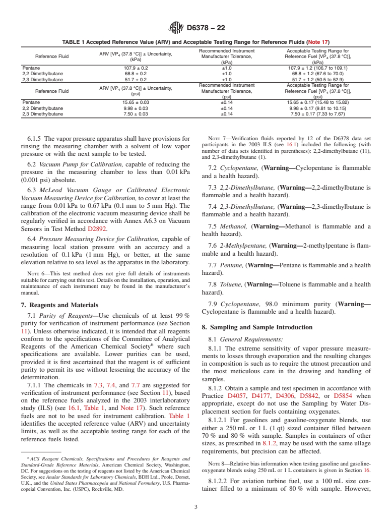 ASTM D6378-22 - Standard Test Method for  Determination of Vapor Pressure (VP<inf>X</inf>) of Petroleum   Products, Hydrocarbons, and Hydrocarbon-Oxygenate Mixtures (Triple   Expansion Method)