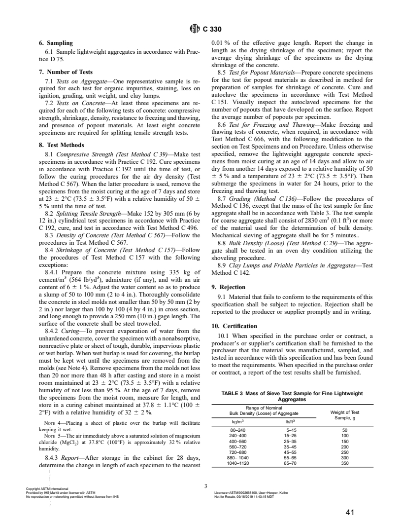 ASTM C330-99 - Standard Specification for Lightweight Aggregates For Structural Concrete