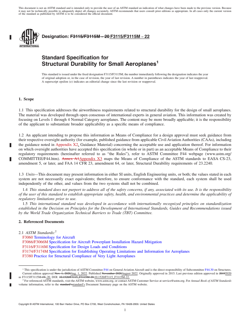 REDLINE ASTM F3115/F3115M-22 - Standard Specification for Structural Durability for Small Aeroplanes