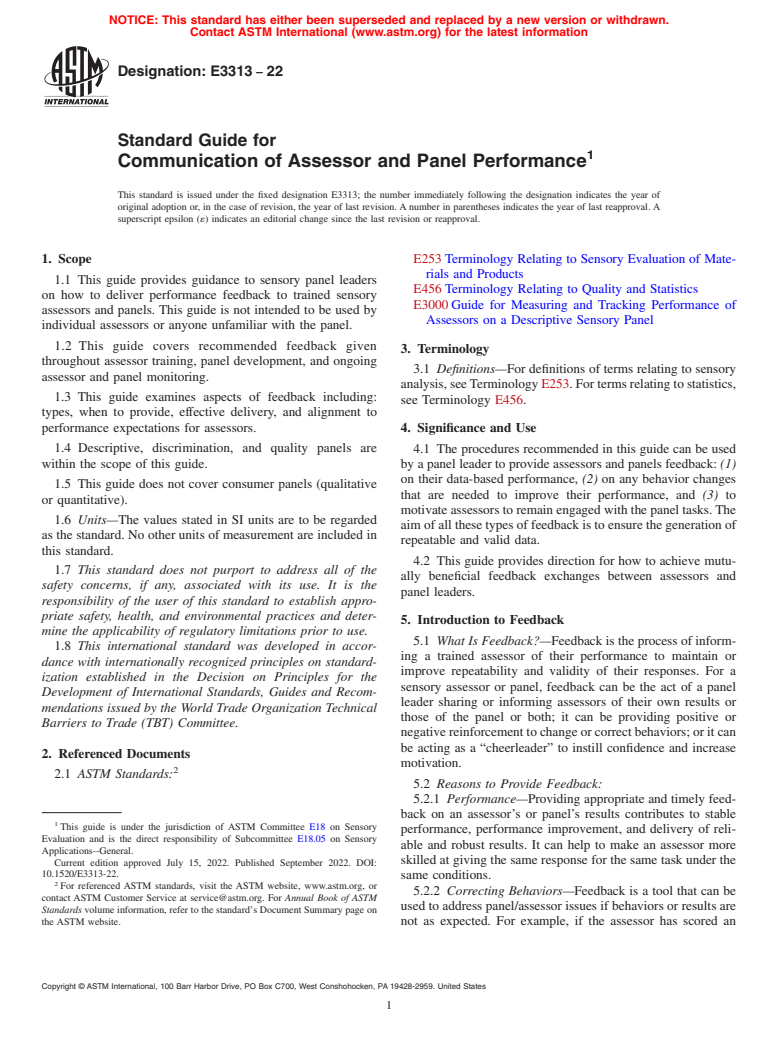 ASTM E3313-22 - Standard Guide for Communication of Assessor and Panel Performance