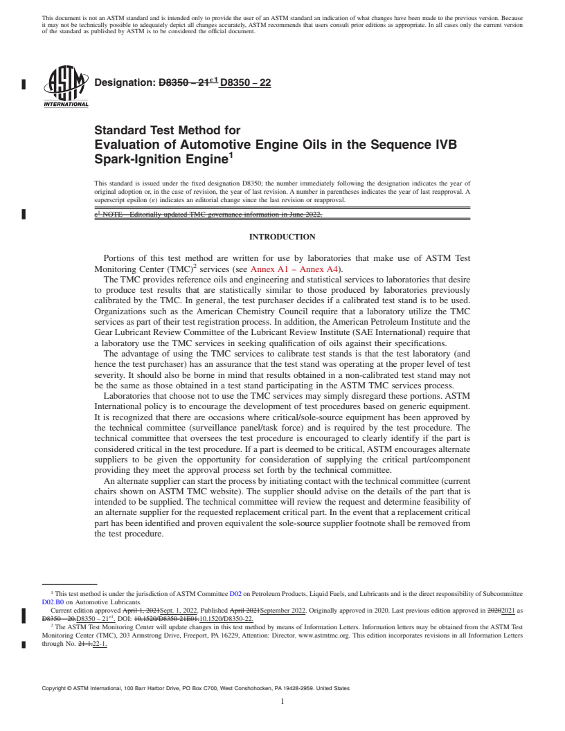 REDLINE ASTM D8350-22 - Standard Test Method for Evaluation of Automotive Engine Oils in the Sequence IVB Spark-Ignition  Engine