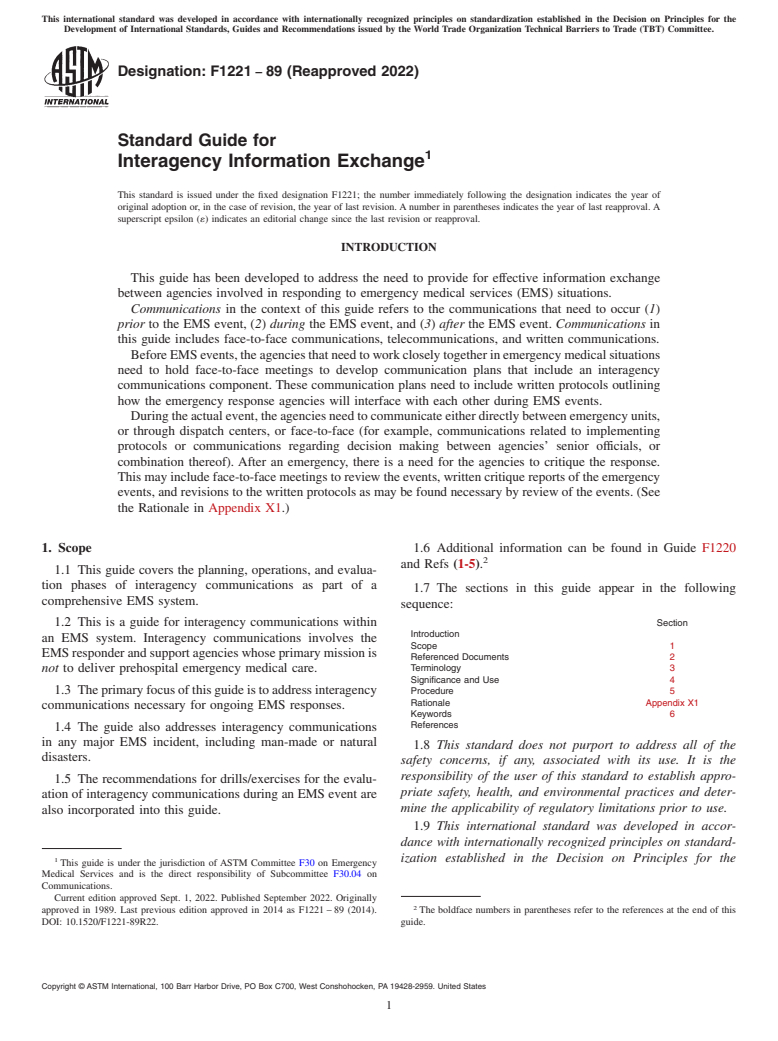 ASTM F1221-89(2022) - Standard Guide for  Interagency Information Exchange
