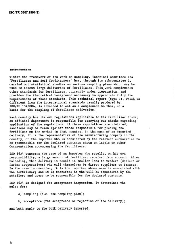 ISO/TR 5307:1991 ISO/TR 5307:1991 - Solid fertilizers -- Derivation of a sampling plan for the evaluation of a large delivery - Page 4 preview