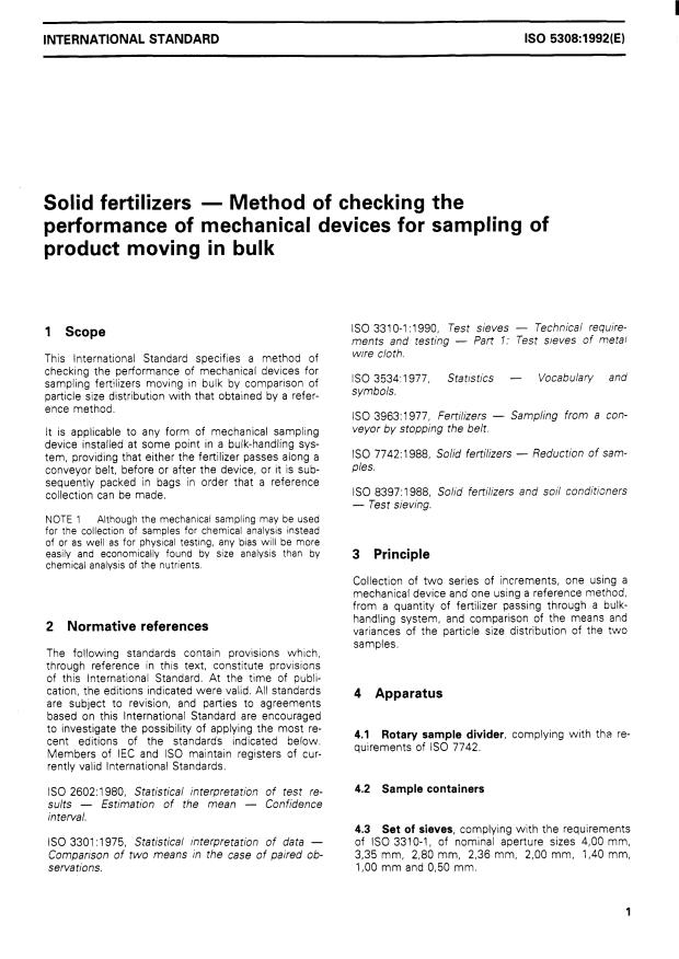 ISO 5308:1992 - Solid fertilizers — Method of checking the performance