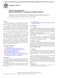 ASTM D542-22 ASTM D542-22 - Standard Test Method for Index of Refraction of Transparent Organic Plastics - Page 1 preview