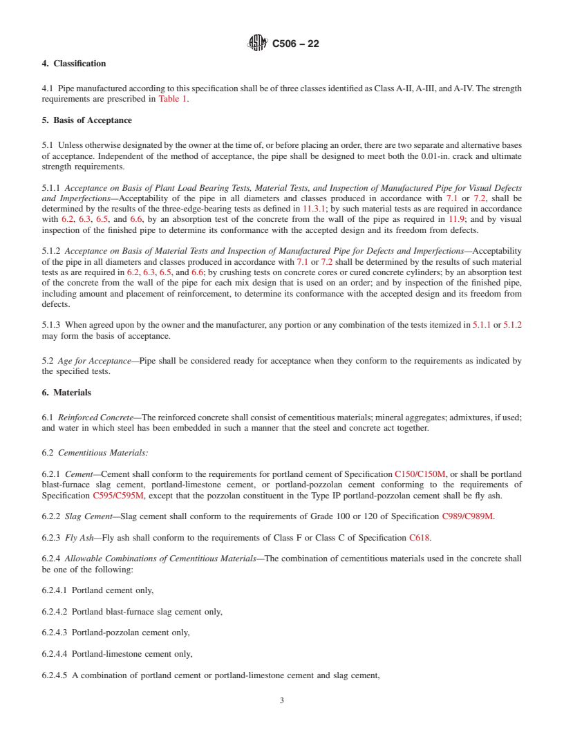 REDLINE ASTM C506-22 - Standard Specification for  Reinforced Concrete Arch Culvert, Storm Drain, and Sewer Pipe