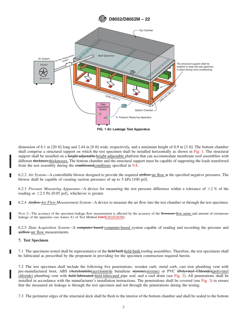 REDLINE ASTM D8052/D8052M-22 - Standard Test Method for Quantification of Air Leakage in Low-Sloped Membrane Roof Assemblies