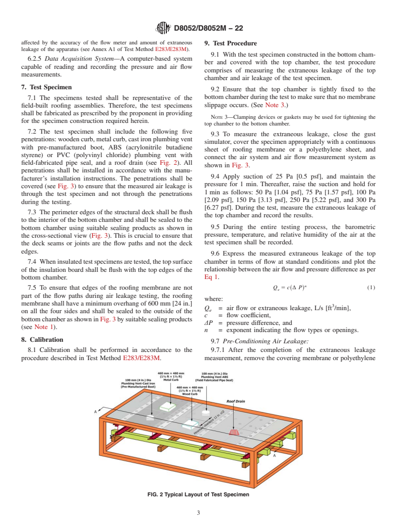 ASTM D8052/D8052M-22 - Standard Test Method for Quantification of Air Leakage in Low-Sloped Membrane Roof Assemblies