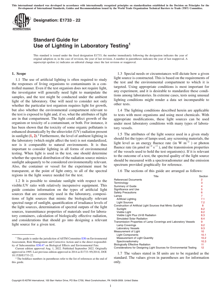 ASTM E1733-22 - Standard Guide for  Use of Lighting in Laboratory Testing
