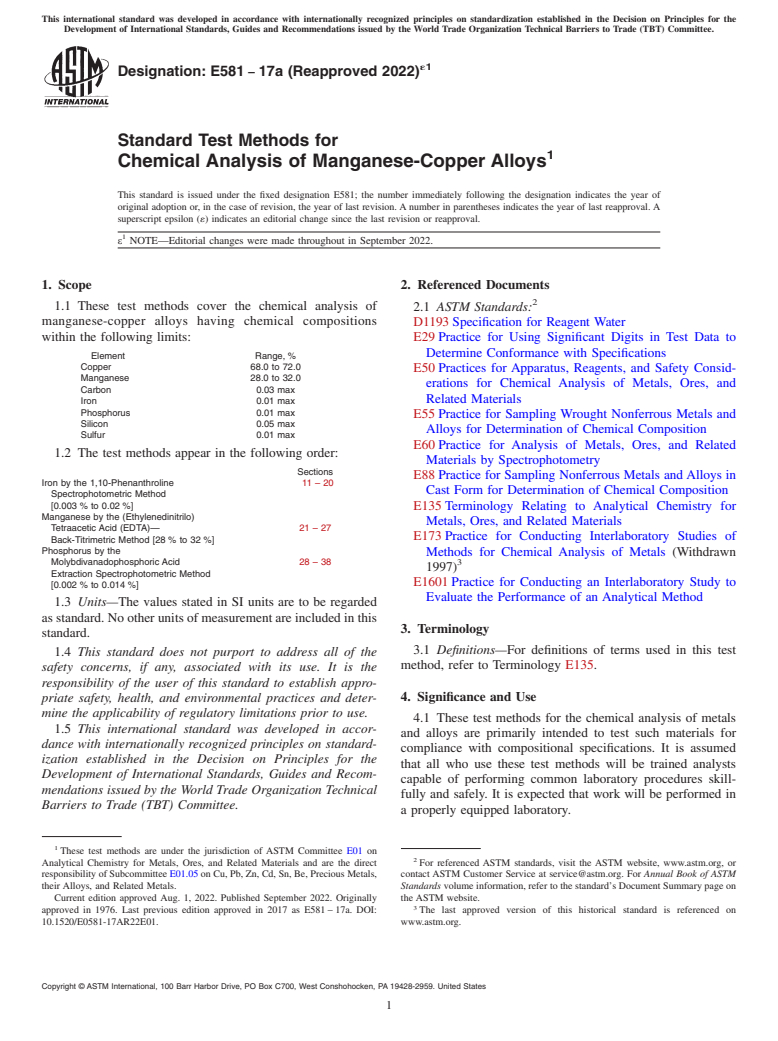 ASTM E581-17A(2022)e1 - Standard Test Methods for  Chemical Analysis of Manganese-Copper Alloys