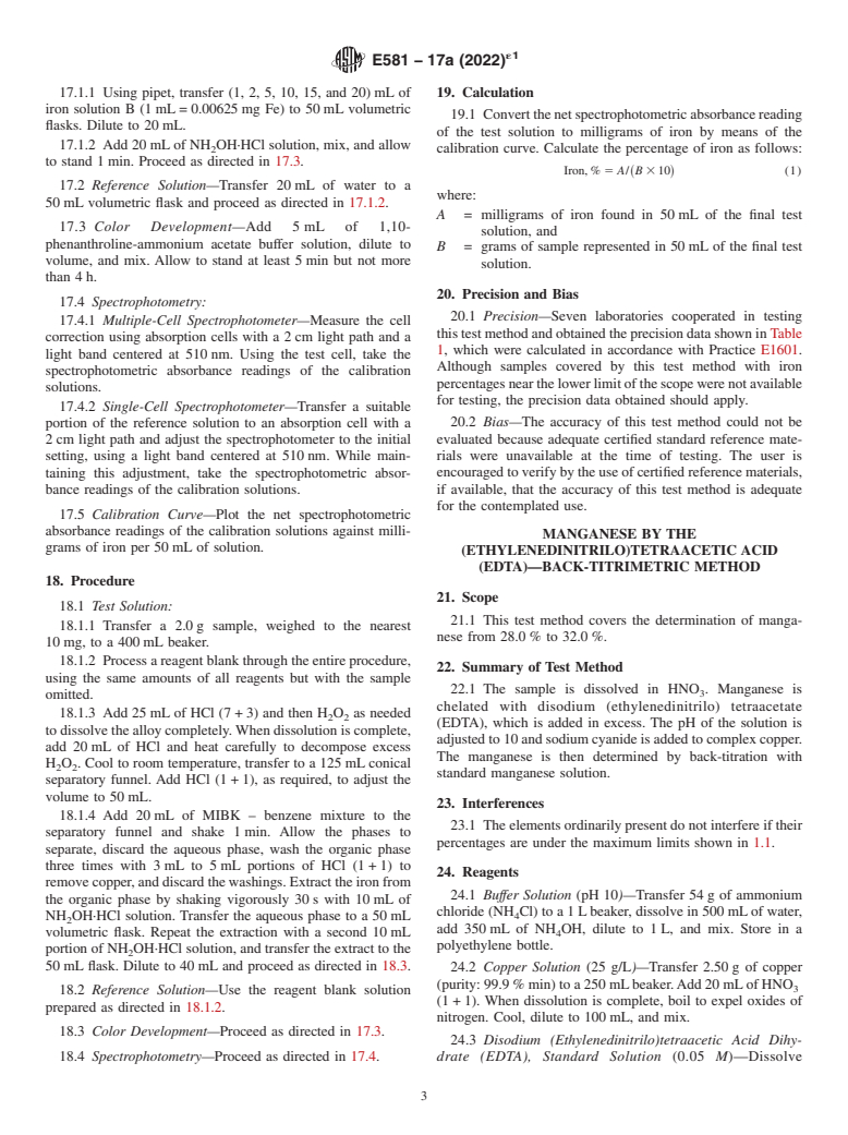 ASTM E581-17A(2022)e1 - Standard Test Methods for  Chemical Analysis of Manganese-Copper Alloys