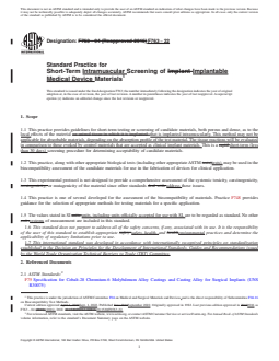 ASTM F763-22 REDLINE ASTM F763-22 - Standard Practice for Short-Term Intramuscular Screening of Implantable Medical Device Materials - Page 1 preview