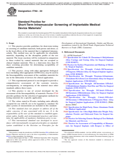 ASTM F763-22 ASTM F763-22 - Standard Practice for Short-Term Intramuscular Screening of Implantable Medical Device Materials - Page 1 preview