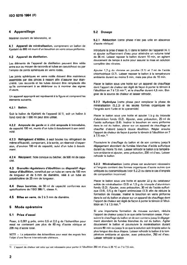 ISO 5315:1984 ISO 5315:1984 - Engrais -- Dosage de l'azote total -- Méthode titrimétrique apres distillation - Page 4 preview