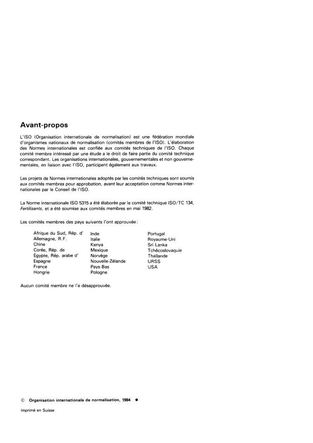 ISO 5315:1984 ISO 5315:1984 - Engrais -- Dosage de l'azote total -- Méthode titrimétrique apres distillation - Page 2 preview