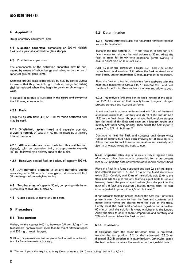 ISO 5315:1984 ISO 5315:1984 - Fertilizers -- Determination of total nitrogen content -- Titrimetric method after distillation - Page 4 preview